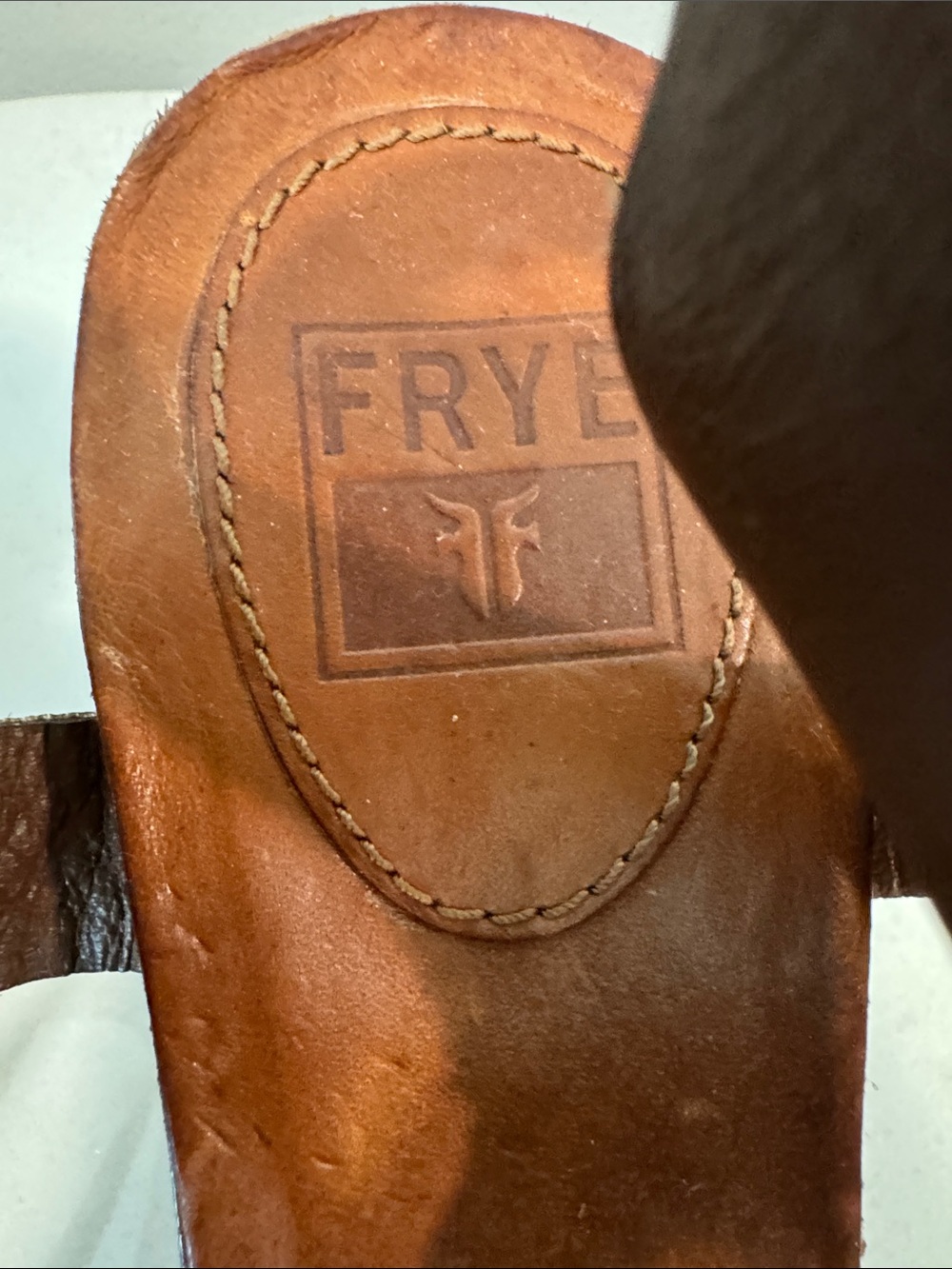 Frye Cognac Leather T-Strap Block Heel Sandals - Picture 2 of 11